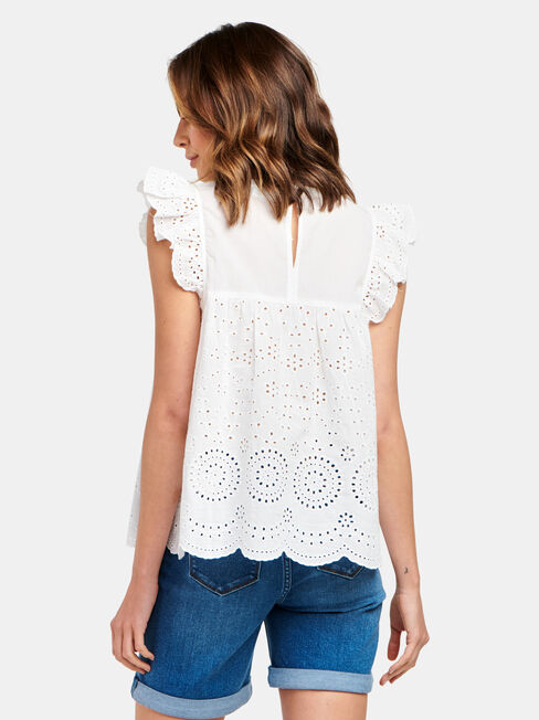 Bonnie Broderie Top, White, hi-res