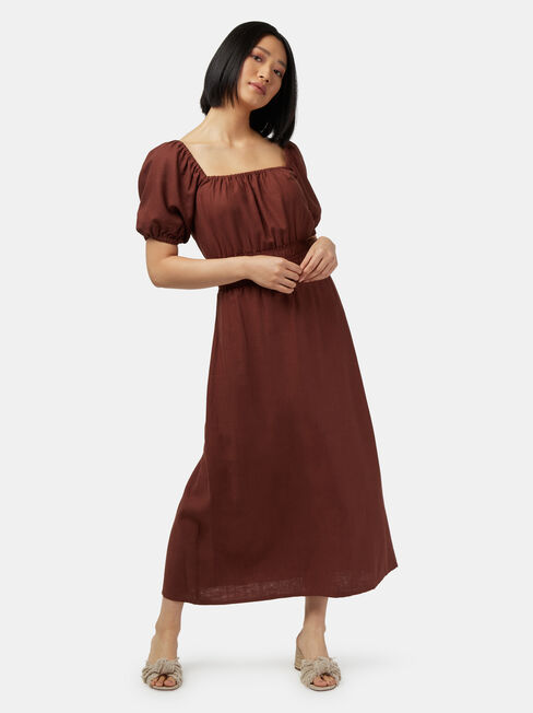 Natalia Shirred Waist Dress, Brown, hi-res