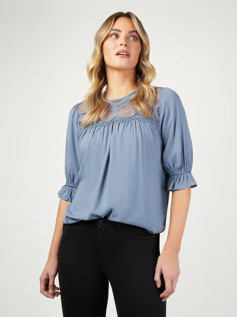 Willow Lace Detail Top, Blue, hi-res