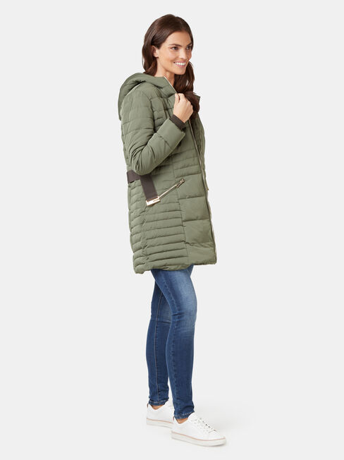 Rory Longline Padded Puffer Jacket, Green, hi-res