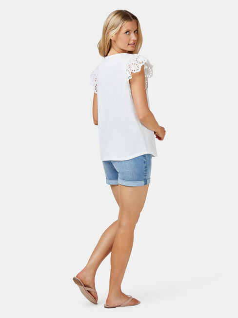 Parker Broderie Tee, White, hi-res
