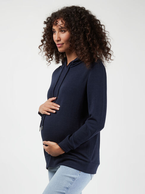 Carrie Side Zip Maternity Hoodie, Blue, hi-res