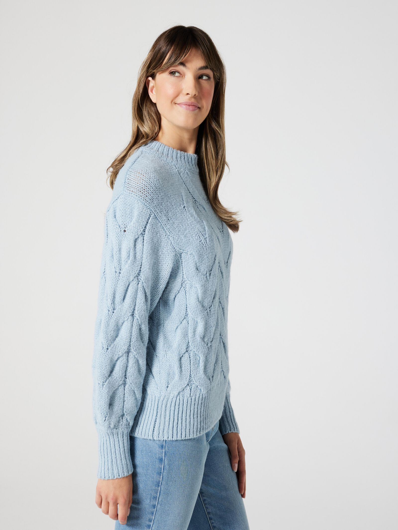 Pale blue cable deals knit jumper