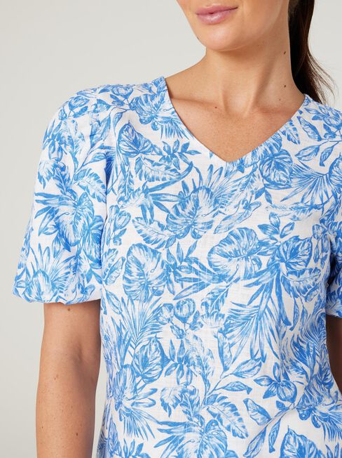 Carla Puff Sleeve Top, Blue Botanical, hi-res
