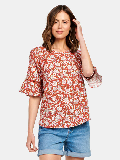 Cora Linen Blend Top, Black, hi-res