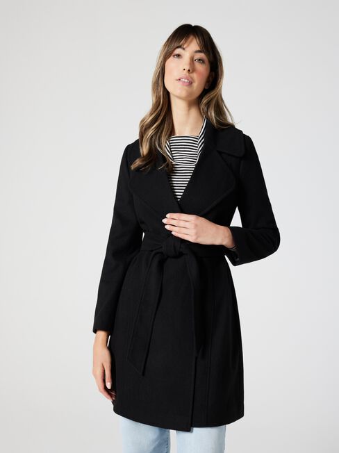 Willow Wool Blend Belted Jacket, Black, hi-res