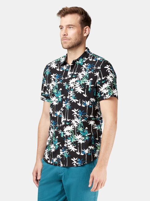 Bermuda Short Sleeve Print Shirt, Black, hi-res