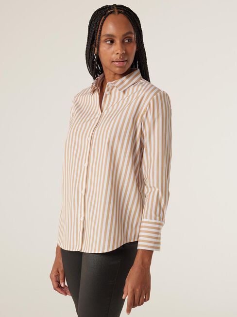 Caylee Shirt, Camel/White Stripe, hi-res