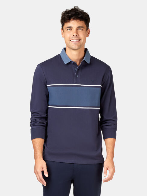 Casper Long Sleeve Rugby Polo, Blue, hi-res