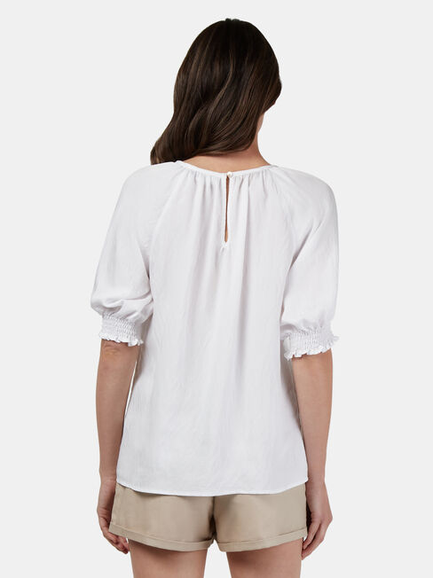 Kristine Shirred Sleeve Top, White, hi-res