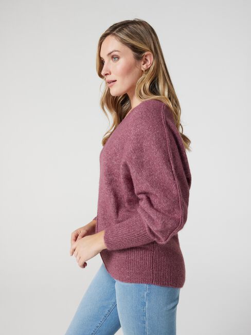 Camilla V-Nk Relaxed Pullover Knit, Mauve, hi-res