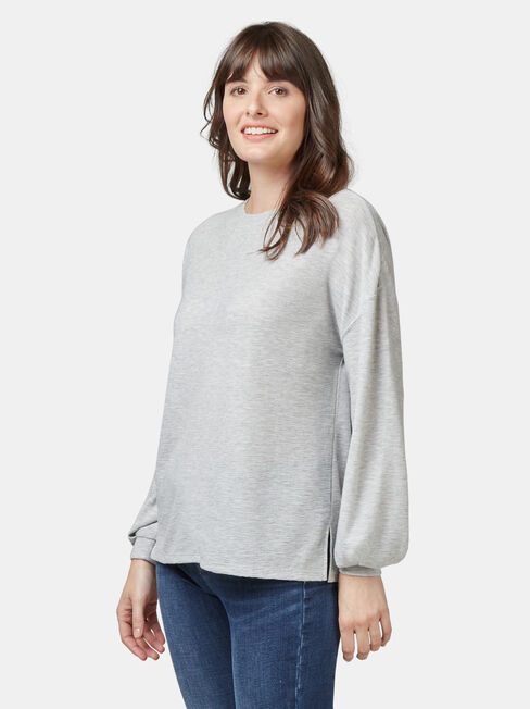 Ella Drop Shoulder Textured Top, Grey, hi-res
