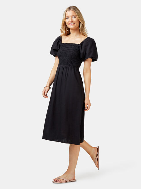 Reese Shirred Bust Dress, Black, hi-res
