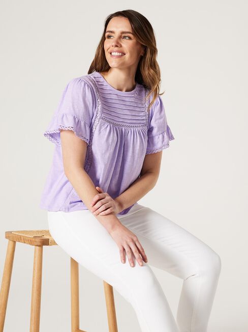 Laguna Lace Ruffle Top, lavender, hi-res