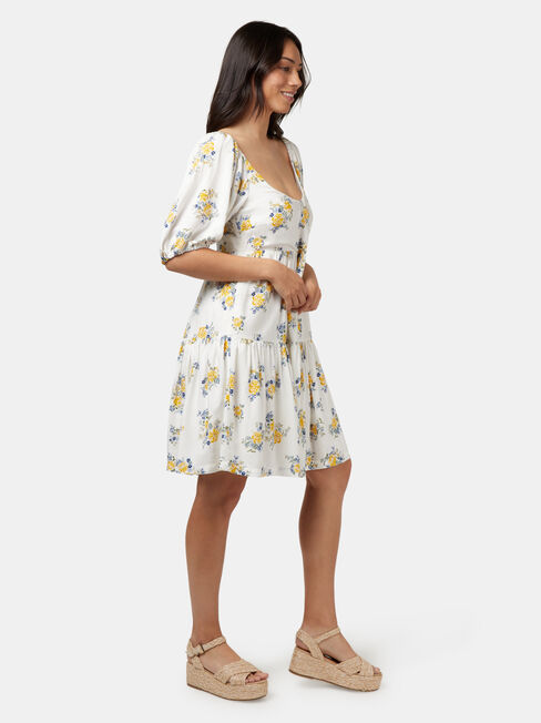 Rebecca Square Neck Dress, White, hi-res