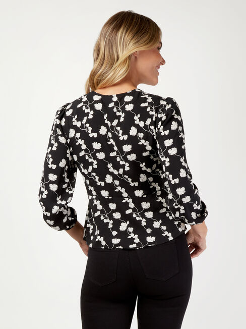 Terryn Twist Front Blouse, Black, hi-res
