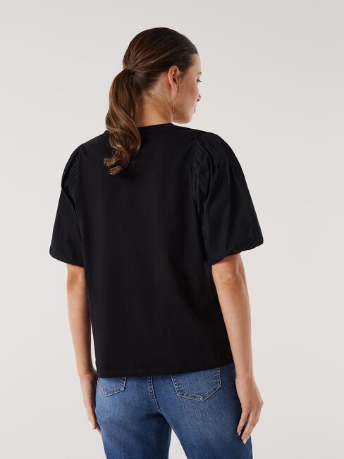 Charlie Cotton Puff Sleeve Top, Black, hi-res