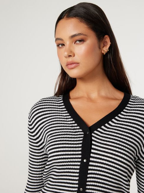 Isla Fine Gauge Cardigan, Black Stripe, hi-res