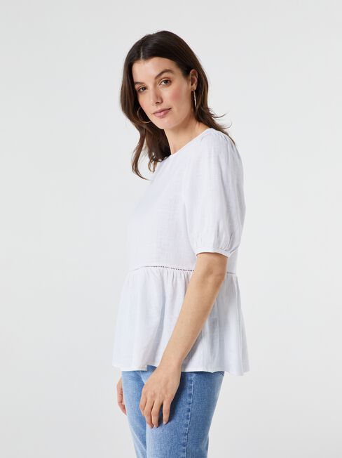 Dakota Puff Sleeve Top, White, hi-res