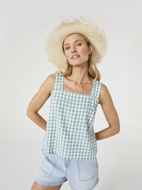 Belle Button Back Cami, Green, hi-res
