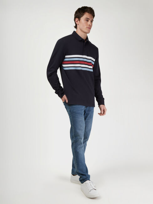 LS Adair Panel Stripe Rugby Polo, Blue, hi-res