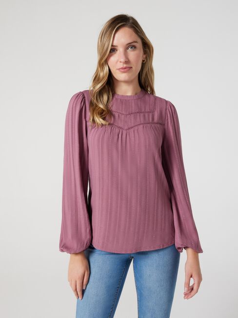 Sienna Ladder Trim Blouse, Mauve, hi-res