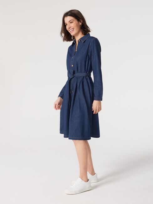 Dominique Denim Shirt Dress, Blue, hi-res