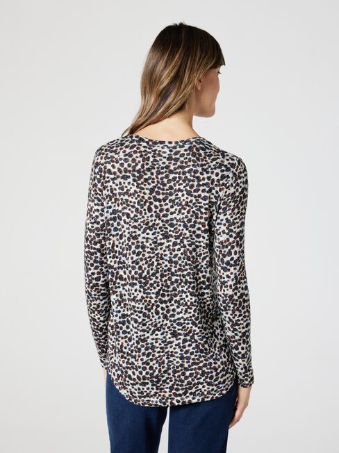 Sophie Soft Touch Curve Hem Pullover, Blue Leopard, hi-res