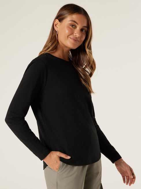 Essential Long Sleeve Crew Neck, Black, hi-res