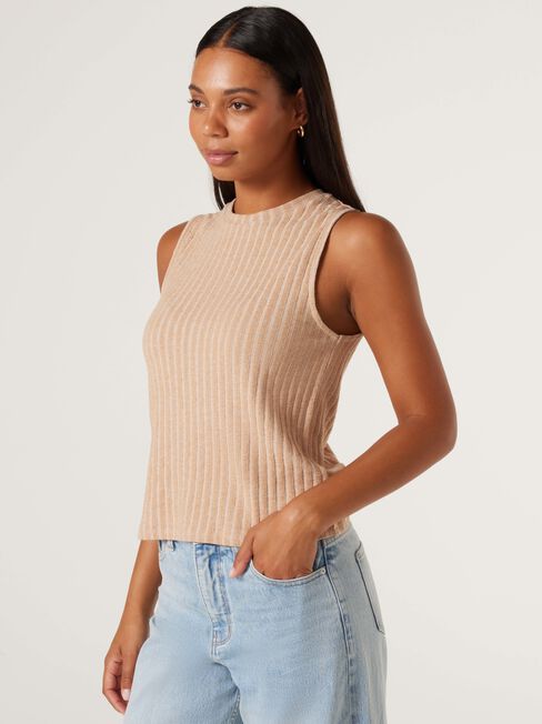 Sara Cozy Rib Tank, Caramel, hi-res