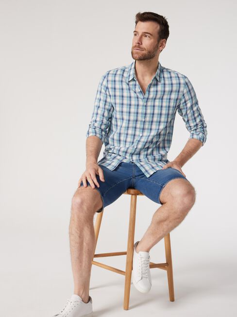 LS Maverick Check Linen Shirt, Blue, hi-res