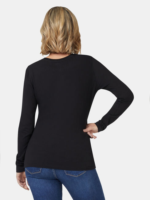 Natalie Basic Long Slv Top, Black, hi-res