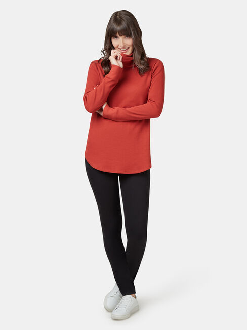 Ally Textured Stand Neck Top, Red, hi-res