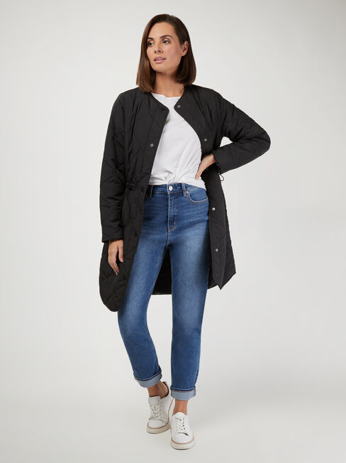 Hilda Qulited Longline Puffer, Black, hi-res