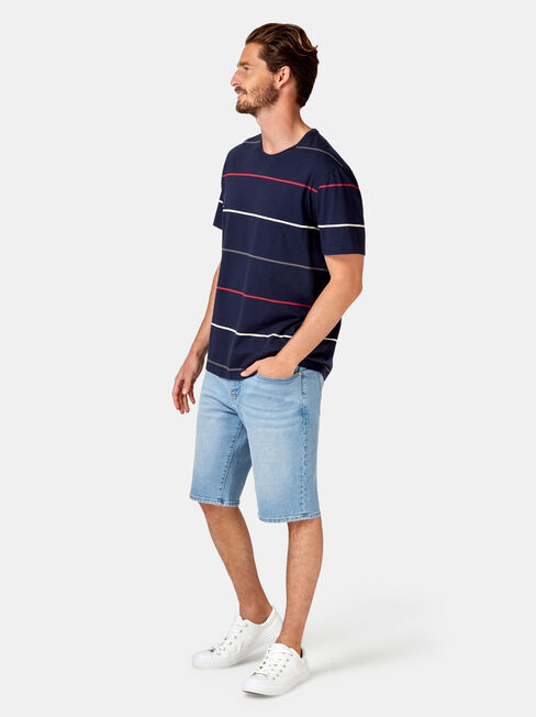 Kingston Short Sleeve Stripe Crew Tee, Blue, hi-res