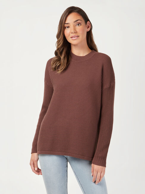Sophia Cotton Ottoman Pullover, Brown, hi-res