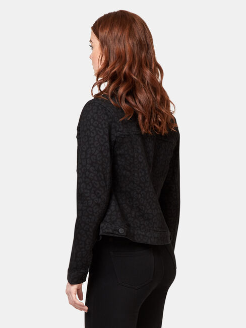 Animal Print Denim Jacket, Black, hi-res