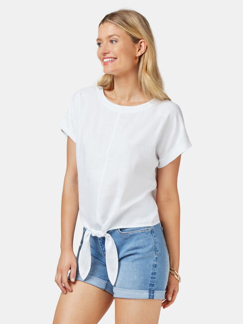Luna Linen Blend Top, White, hi-res