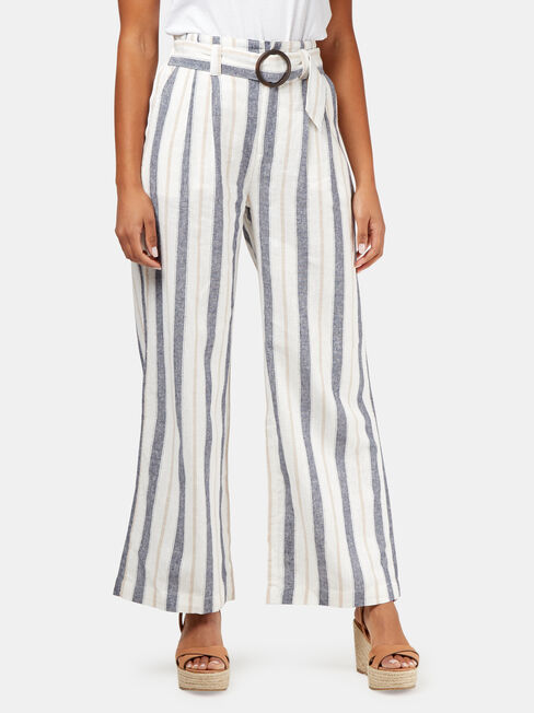 Phoebe Belted Stripe Pant, White, hi-res