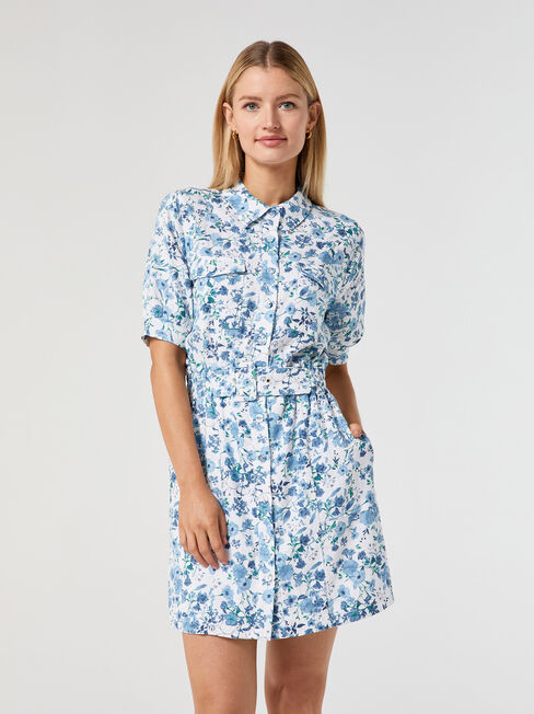Flora Belted Shirt Dress, Floral, hi-res