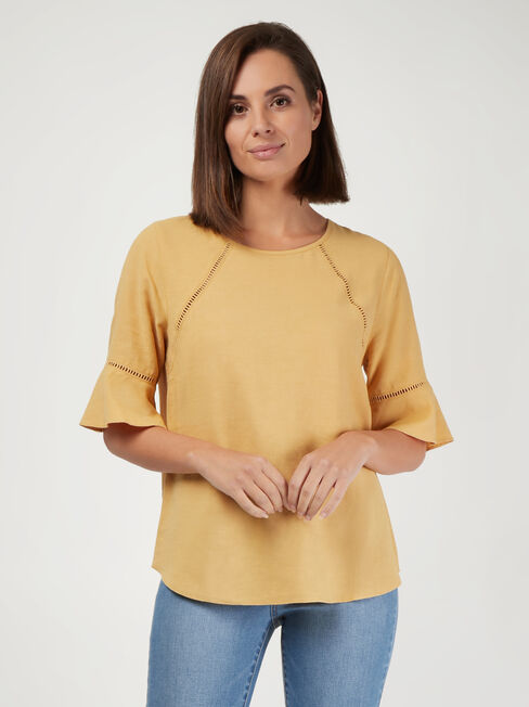 Cora Linen Blend Top, Yellow, hi-res