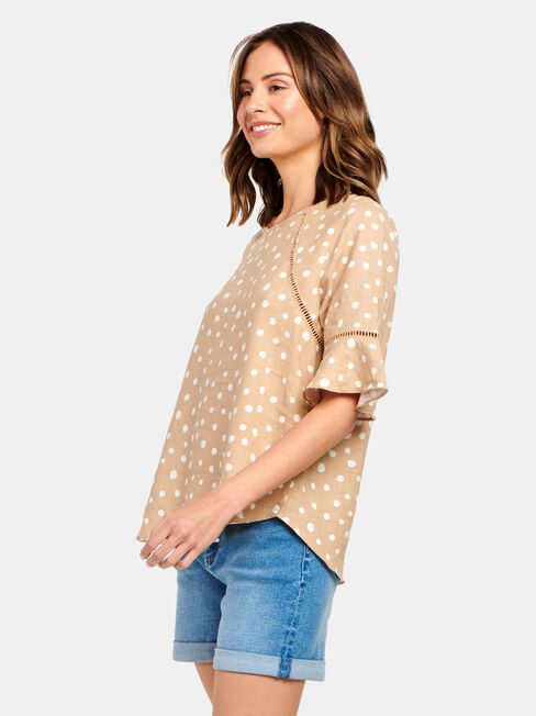 Cora Linen Blend Top, Brown, hi-res