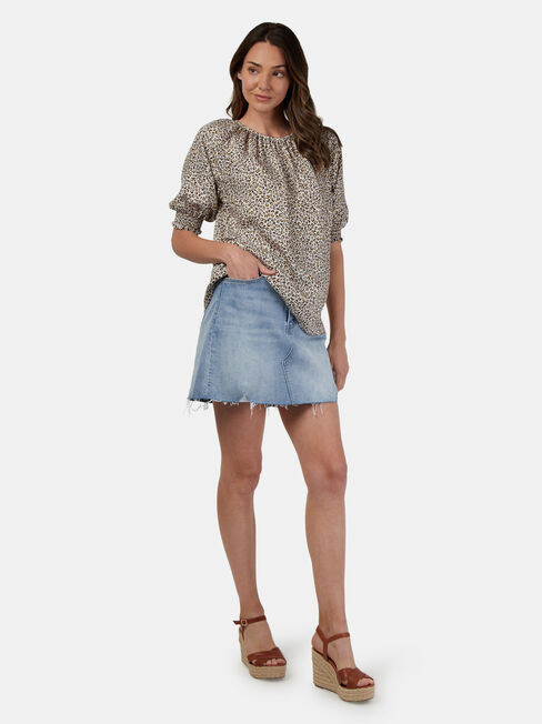 Kristine Shirred Sleeve Top, Print, hi-res