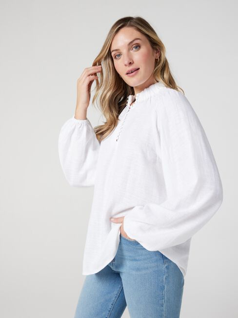 Amelia Button Down Blouse, White, hi-res