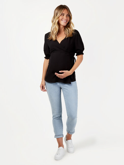 Eloise Cross Over Maternity Tee, Black, hi-res