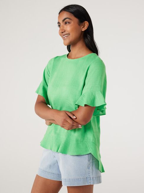 Alivia Ruffle Hem Top, Green, hi-res