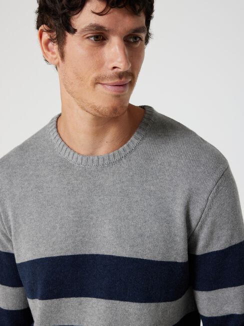 Braxton Panel Stripe Crew Knit, Grey Marle Multi, hi-res