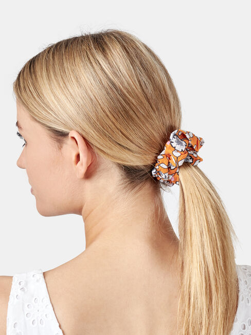 Flame Orange Ditzy  Scrunchie, Orange, hi-res