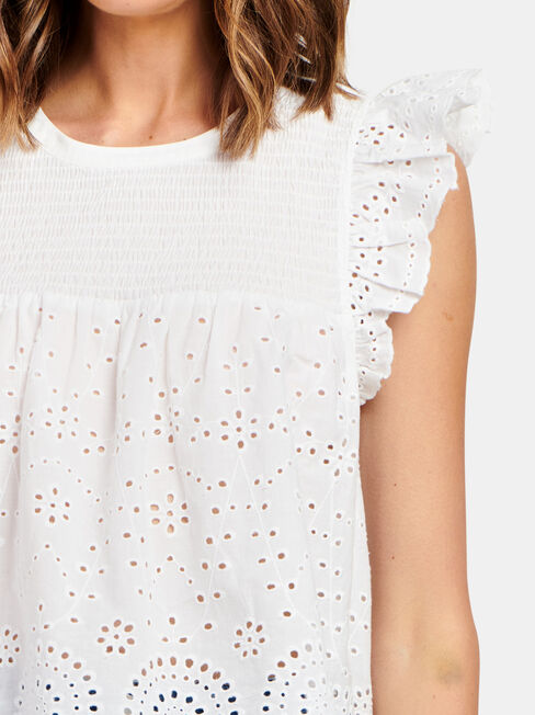 Bonnie Broderie Top, White, hi-res