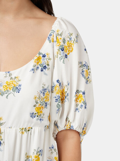 Rebecca Square Neck Dress, White, hi-res